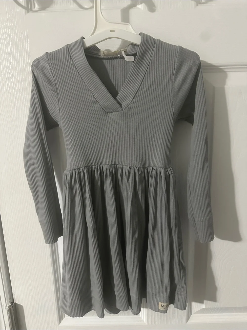 Marmar Copenhagen Girls Long-Sleeve Grey Ribbed V-Neck Dress